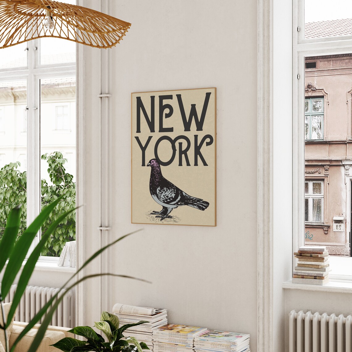 New York City Pigeon Illustration Vintage Typography Art Print - Image 2