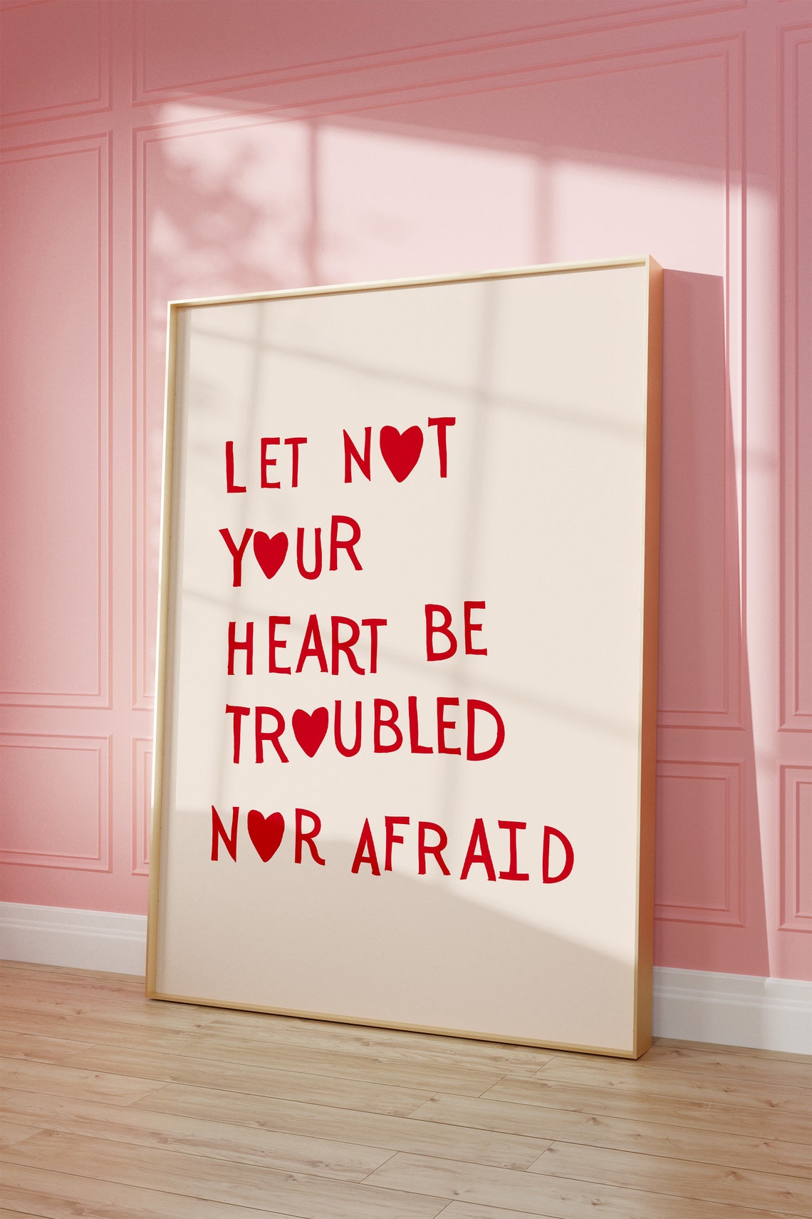 Let Not Your Heart Be Troubled Nor Afraid Red Scripture Quote Poster - Image 2