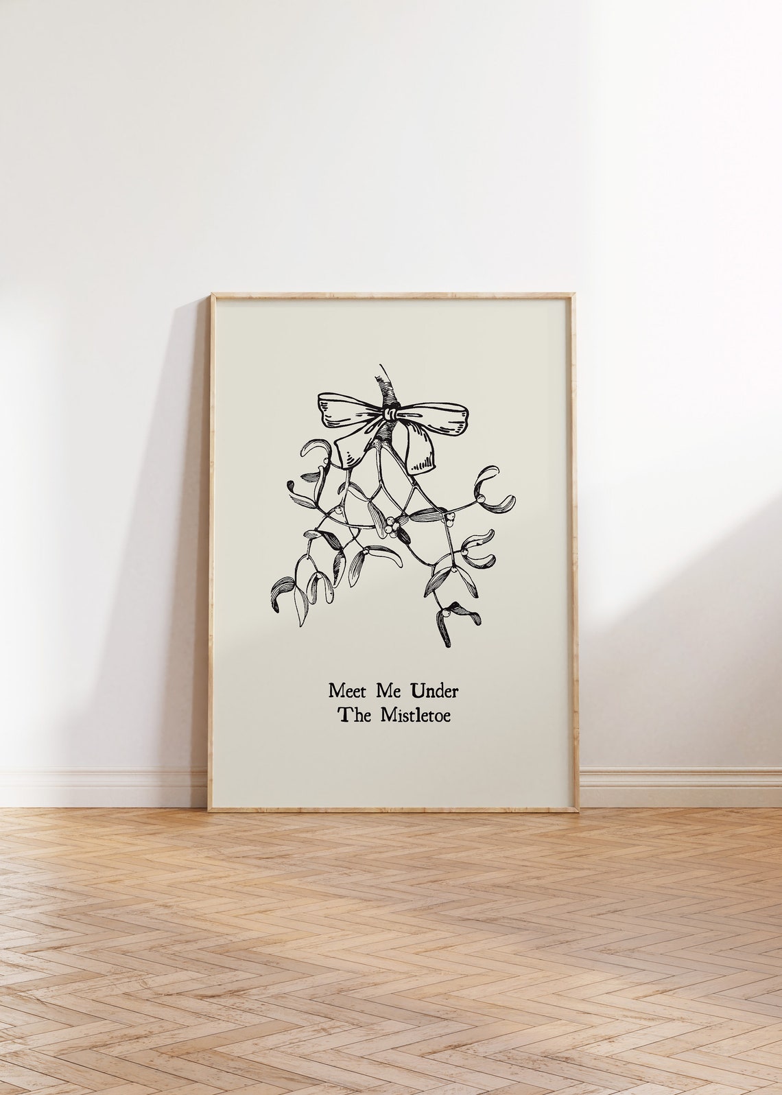 Meet Me Under The Mistletoe Vintage Bow Botanical Christmas Poster - Image 3