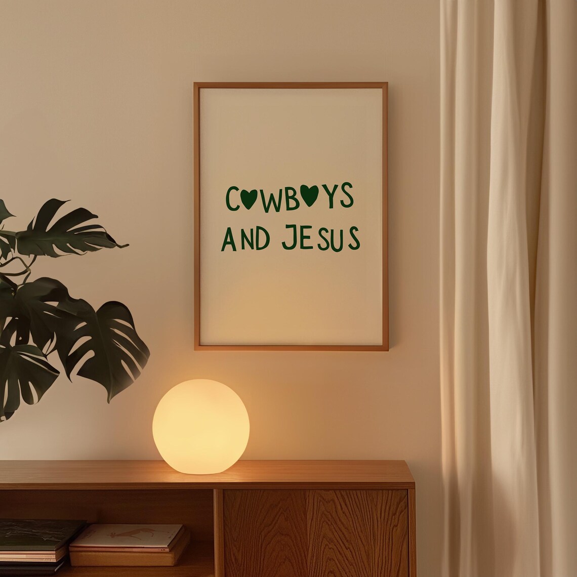 Cowboys And Jesus Green Heart Western Faith Quote Art Poster - Image 3