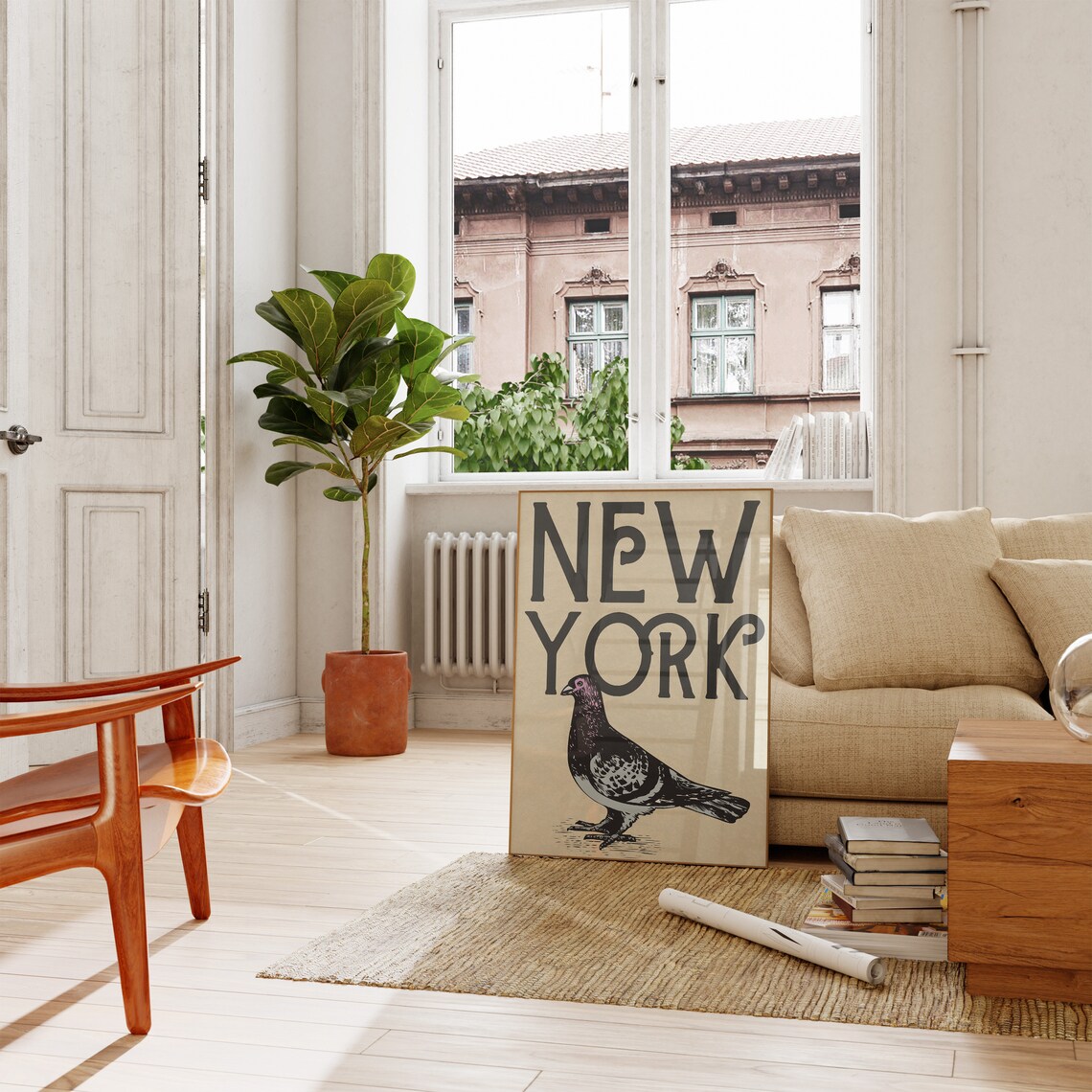 New York City Pigeon Illustration Vintage Typography Art Print - Image 3