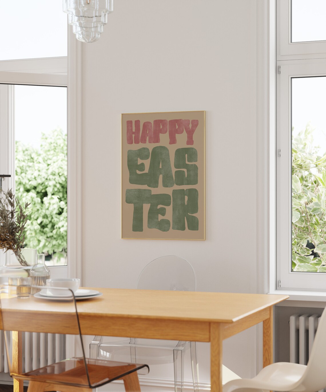 Happy Easter Print Retro Easter Poster Cute Typography Print Spring Wall Art Trendy Easter Decor Easter Quote Print 1 Print - Image 2