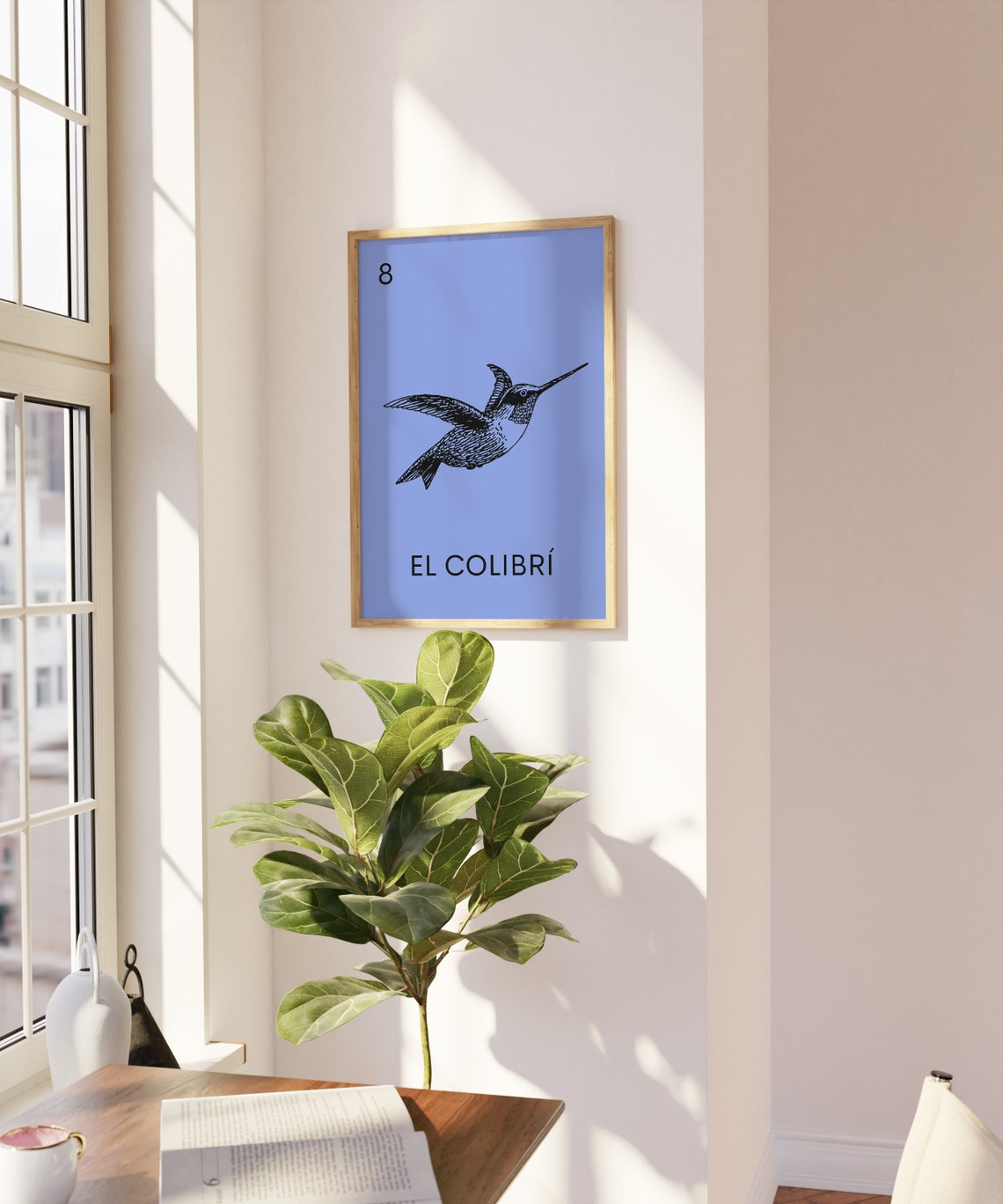 El Colibri Mexican Loteria Hummingbird Bright Blue Card Poster - Image 4