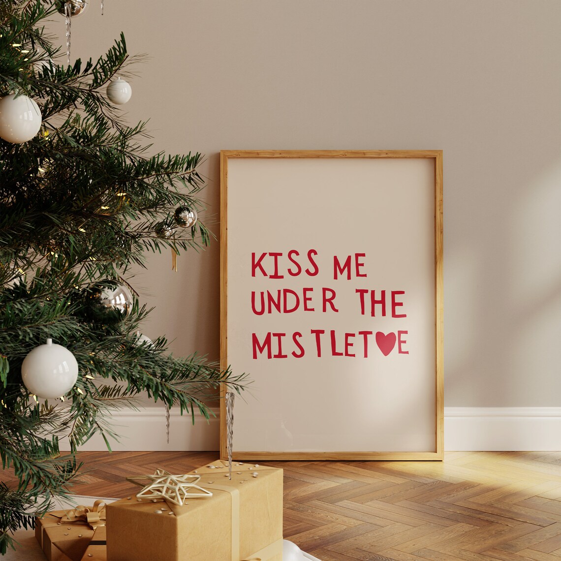 Kiss Me Under The Mistletoe Christmas Art Print - Image 3