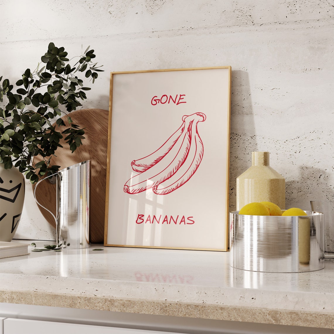 Gone Bananas Red Banana Illustration Kitchen Pun Decor Poster - Image 3