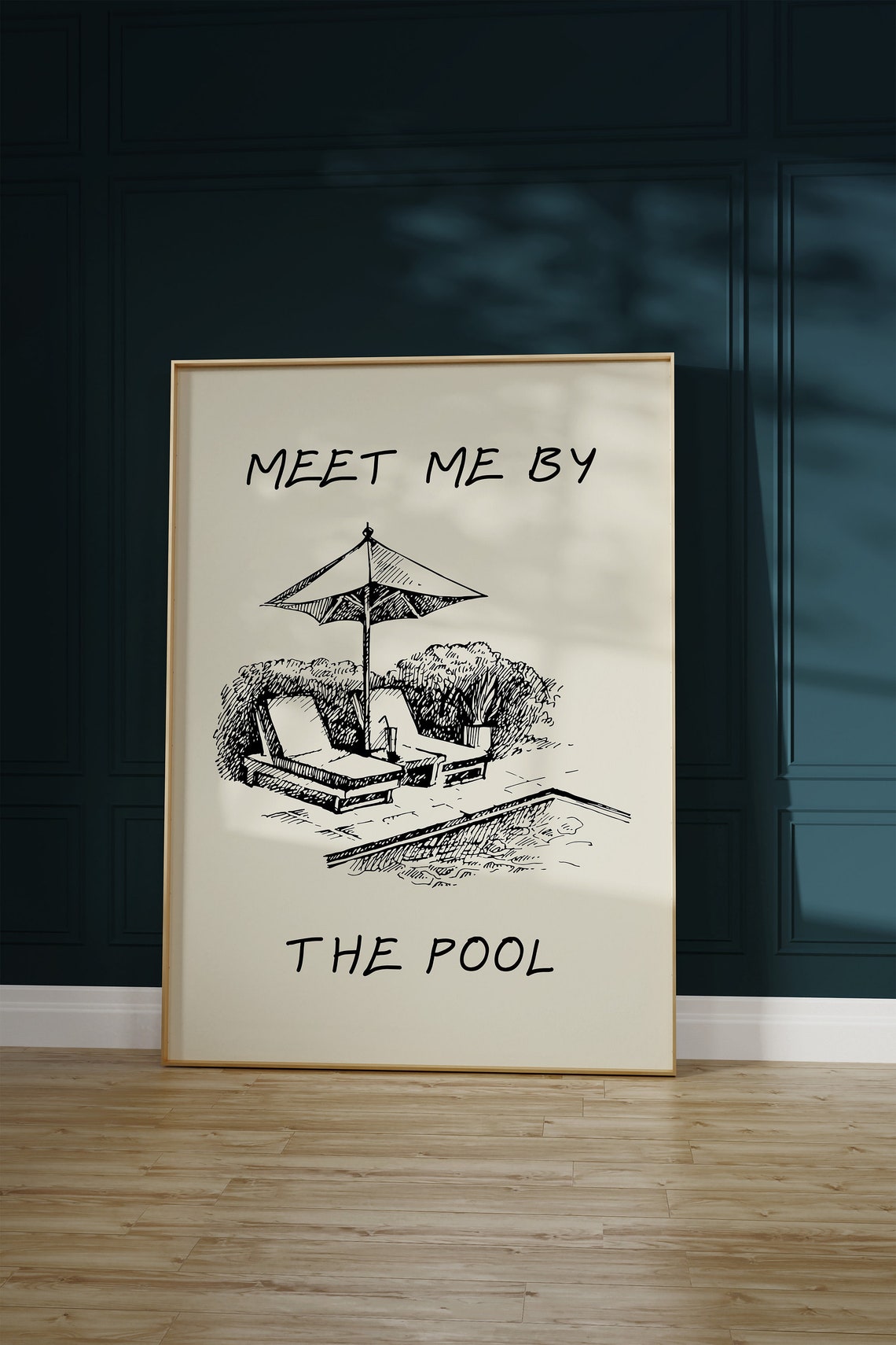 Meet Me By The Pool Retro Sketched Poolside Umbrella Summer Poster - Image 3