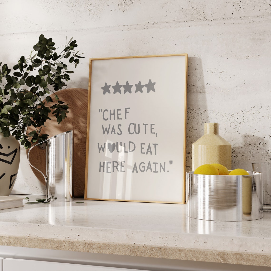 Chef Was Cute Would Eat Here Again Gray Five Star Review Poster - Image 4