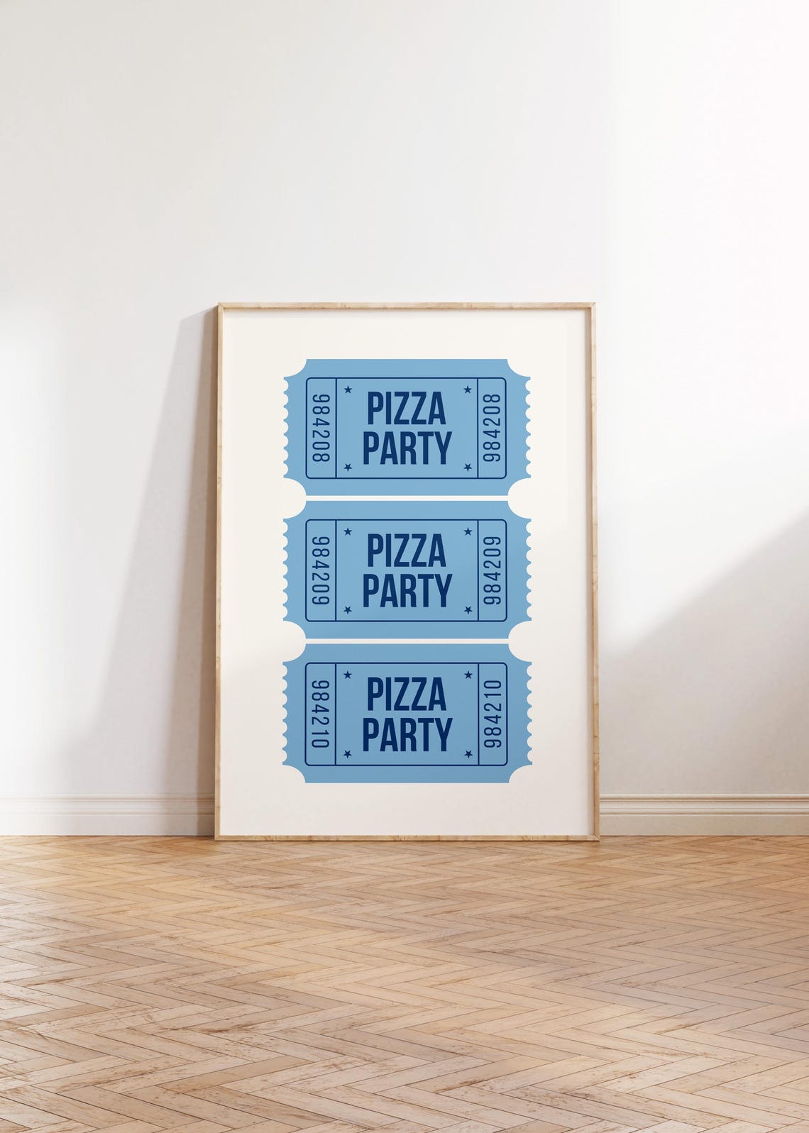 Pizza Party Retro Ticket Stub Trio Cute Blue Kitchen Art Poster - Image 4