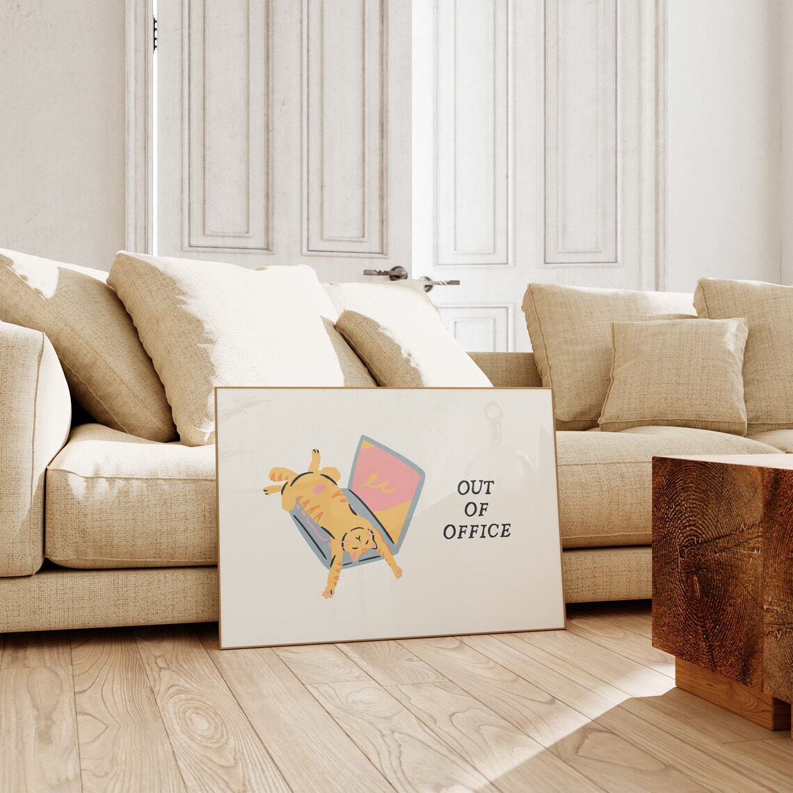 Out Of Office Sleeping Orange Cat Funny Work From Home Wall Art - Image 2