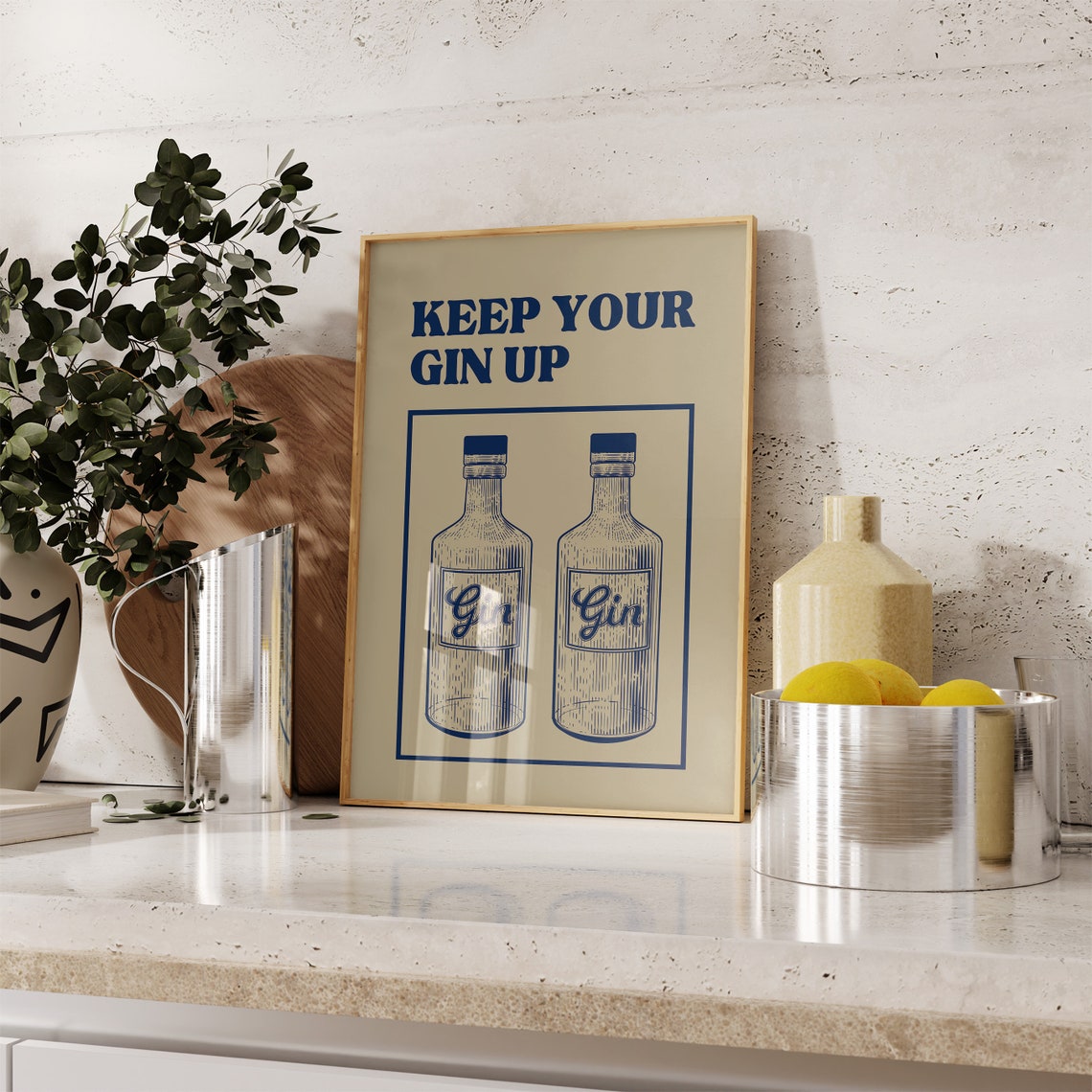Gin Print Funny Bar Cart Print Minimalist Kitchen Decor Alcohol Print Retro Bar Decor Keep Your Gin Up Print 1 Print - Image 3