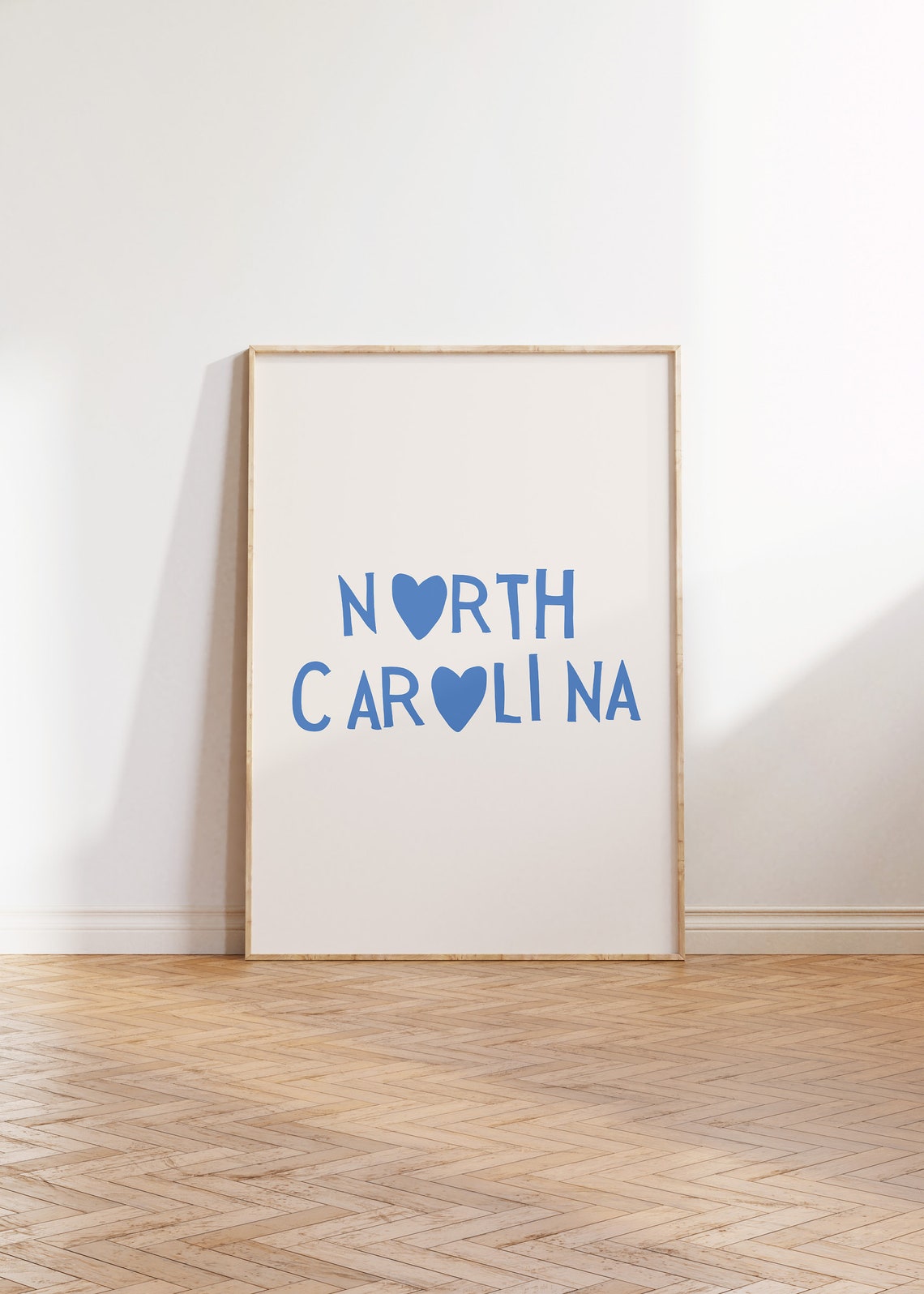 North Carolina Heart Lettering Blue Minimalist State Typography Poster - Image 3