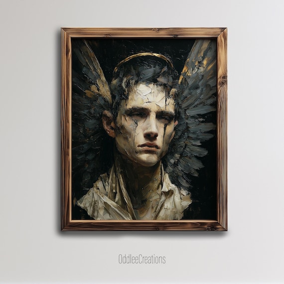 Fallen Angel Dark Oil Painting Gothic Celestial Fine Art Poster
