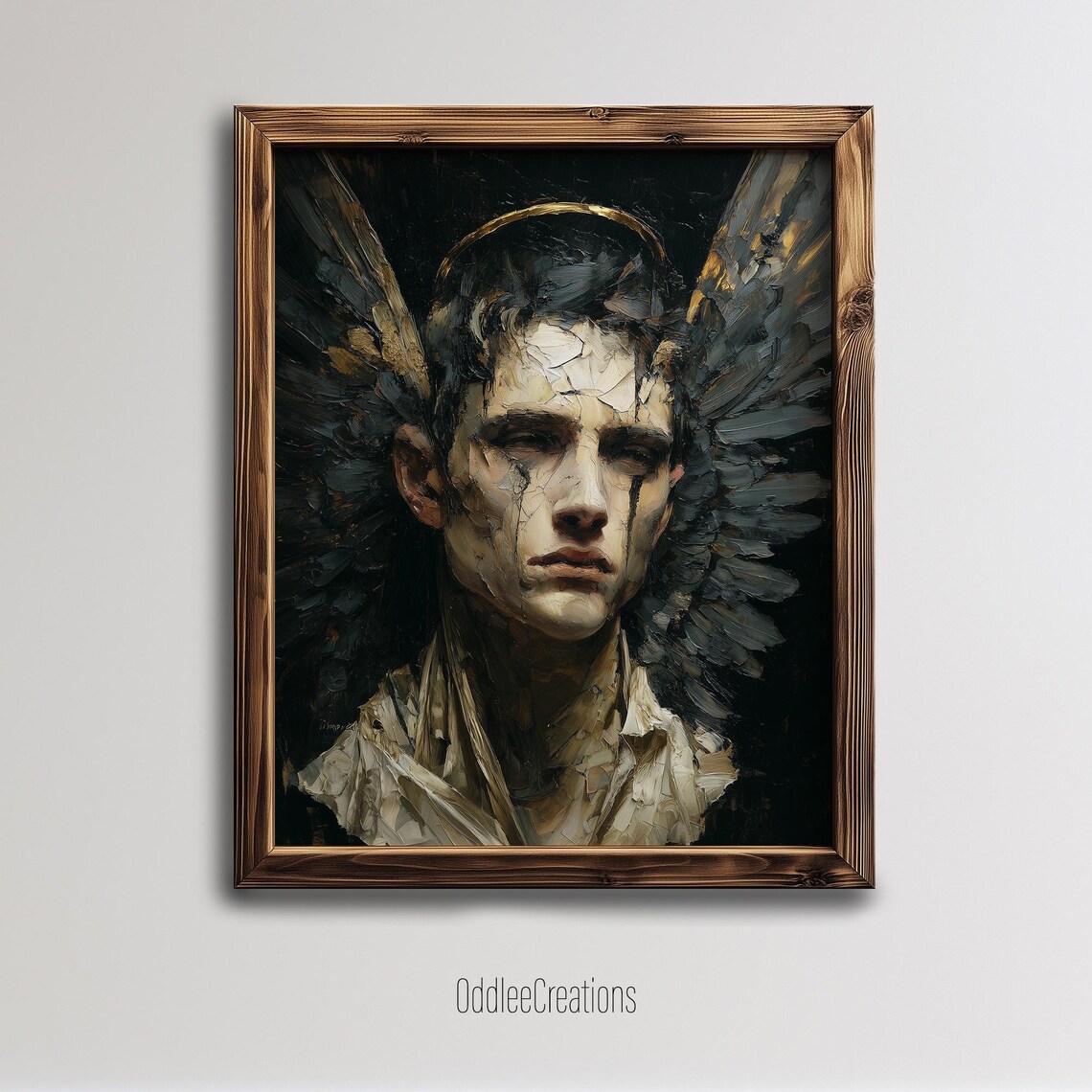 Fallen Angel Dark Oil Painting Gothic Celestial Fine Art Poster