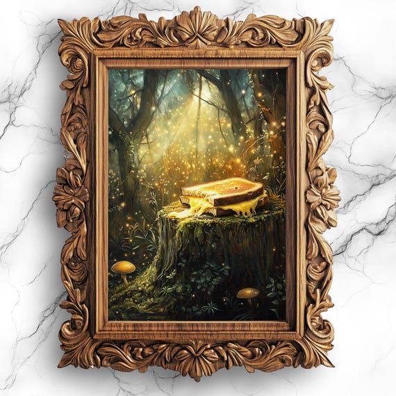 Grilled Cheese Enchanted Forest Art Dark Academia Fairy Tale Wall Decor Moody Oil Painting Fod14