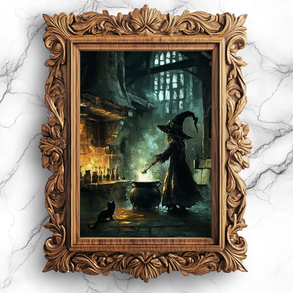 Enchanting Witch Potion Cauldron Poster Mystical Halloween Art Print Gothic Witchcraft Decor Spooky Wall Wit17