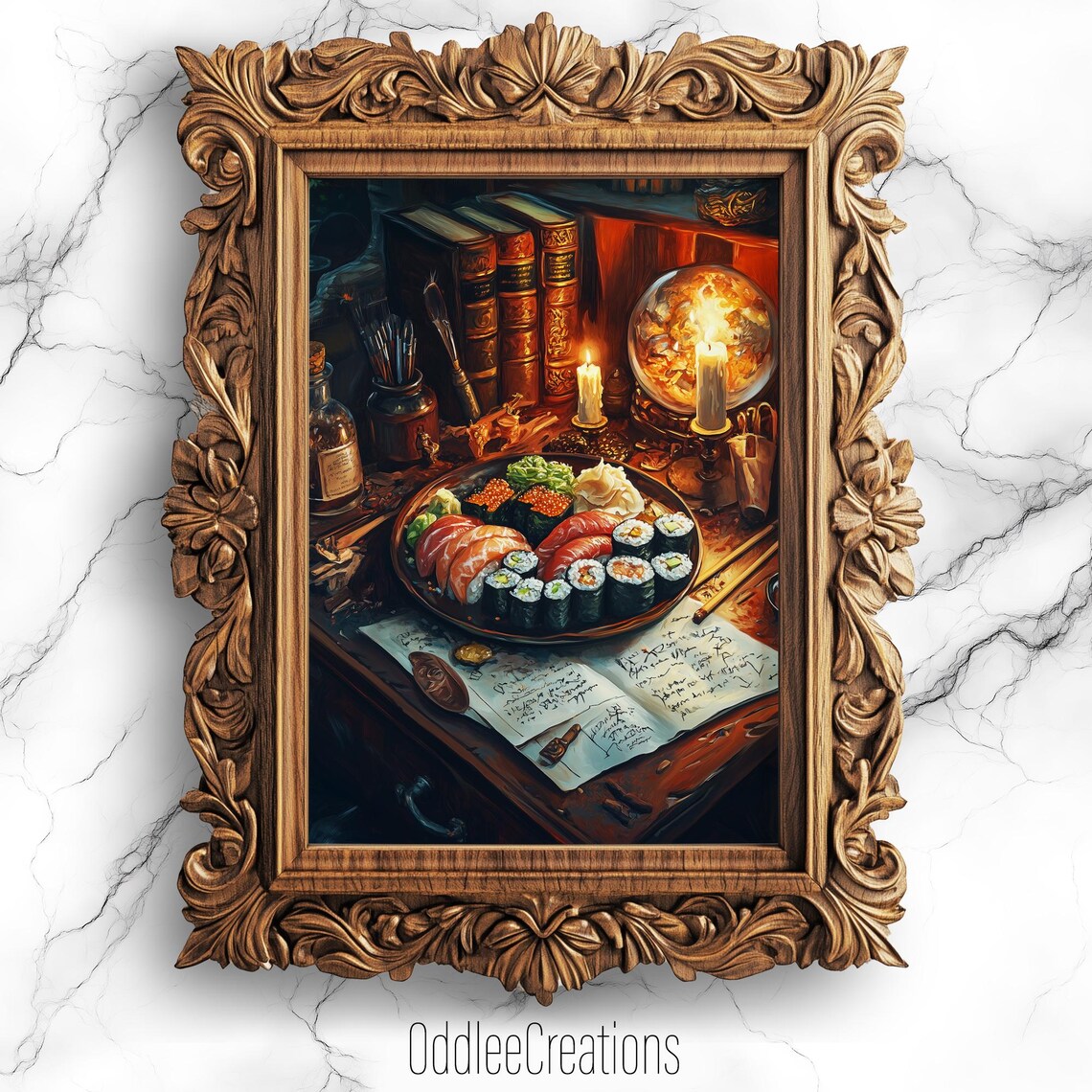 Dark Academia Sorcerer Desk Oil Painting Art Print