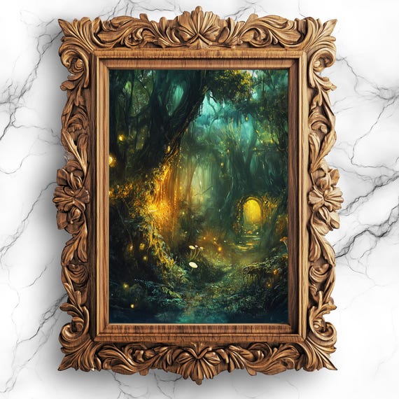 Magical Forest Wall Art Dark Academia Decor Enchanted Nature Scene Moody Oil Painting Sce100