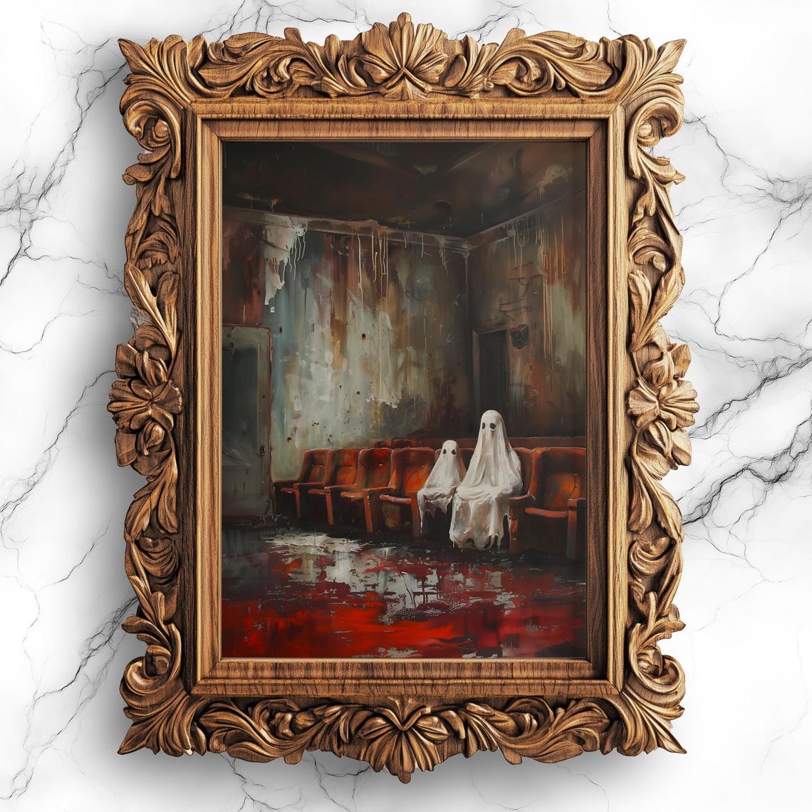 Movie Night Haunted Theater Art Spooky Wall Poster Abandoned Cinema Decor Eerie Halloween Bbg20