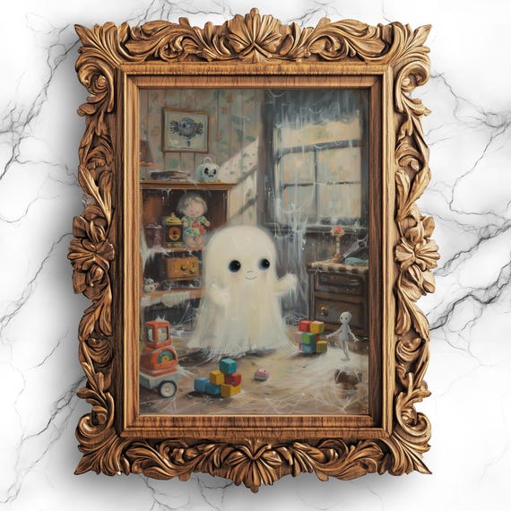 Cute Playing With Toys In Haunted House Whimsical Oil Painting Home Wall Decor Bbg8