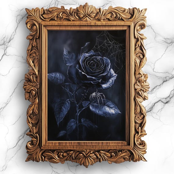 Gothic Rose And Spider Art Dark Floral Wall Decor For Home Creepy Flower Spooky Botanical Print Flw13