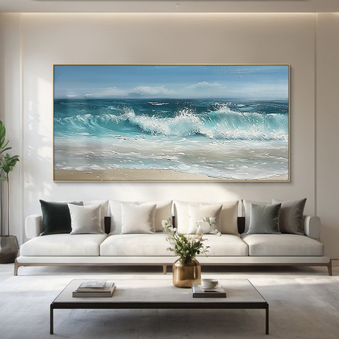 Blue Sea Level Abstract Oil Painting Art Print - Image 4