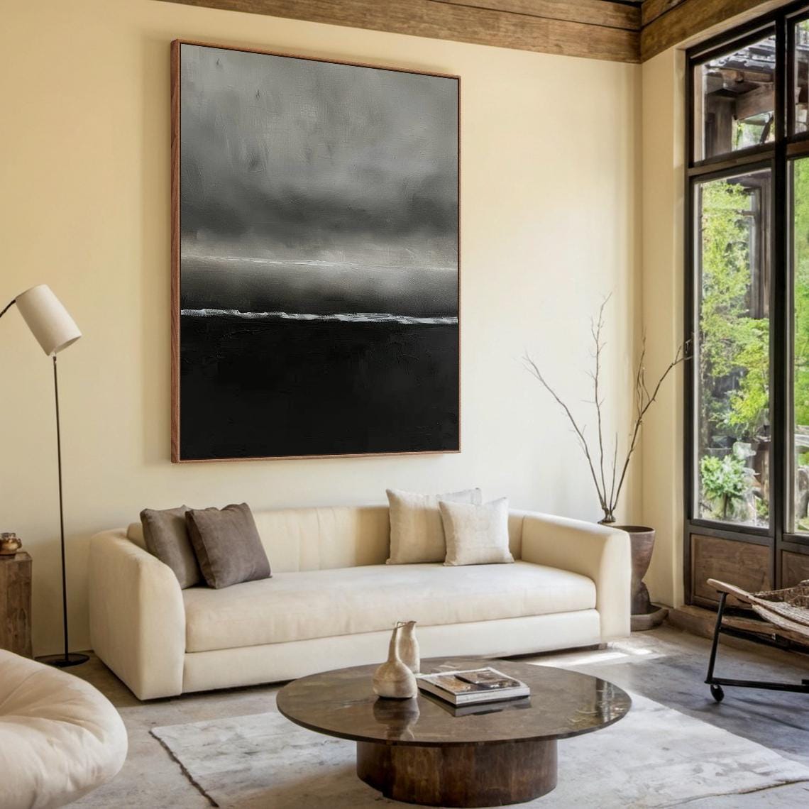 Grey Black Gradient Abstract Painting Moody Horizon Modern Wall Art - Image 3