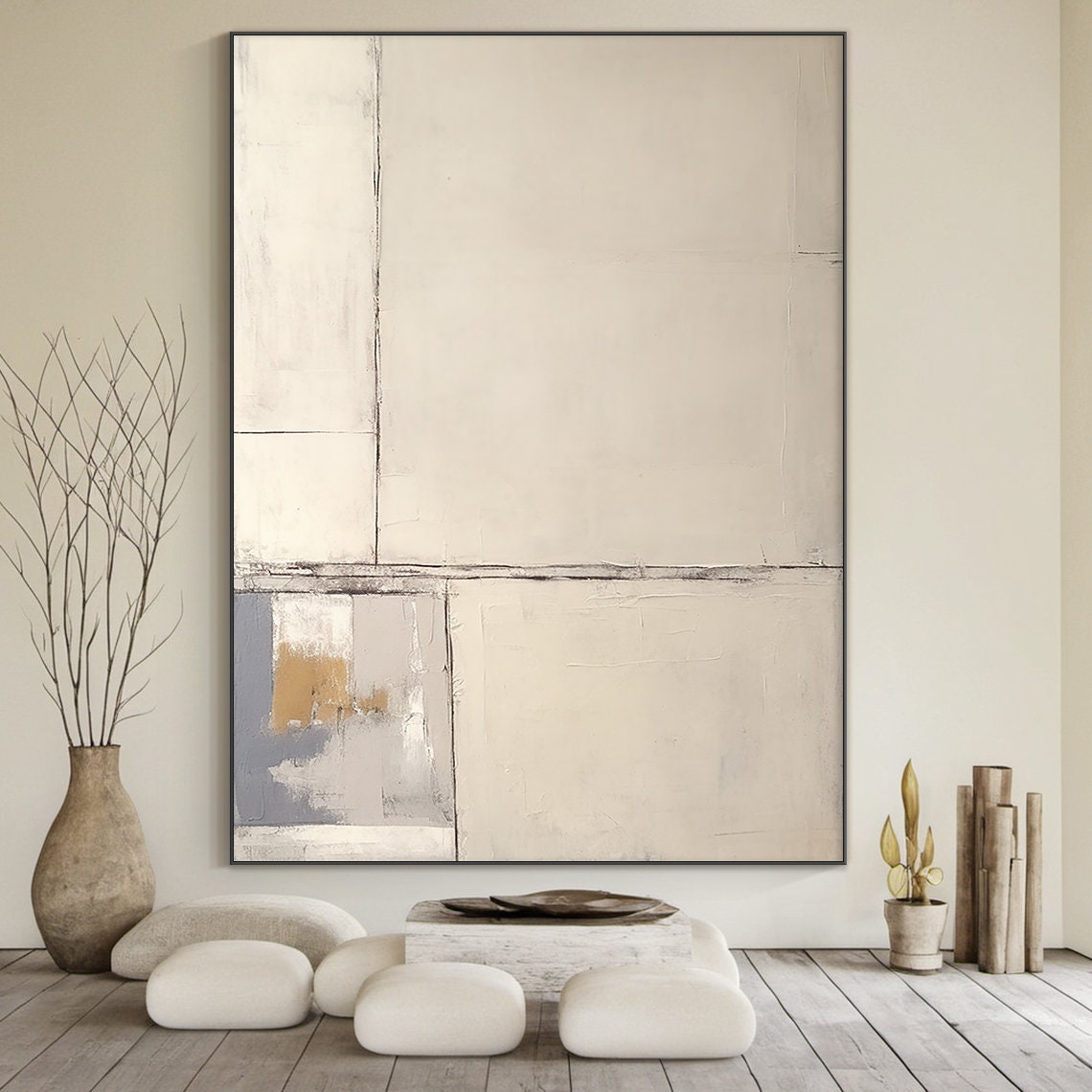 Beige Cream Minimalist Abstract Block Neutral Textured Art Poster - Image 6