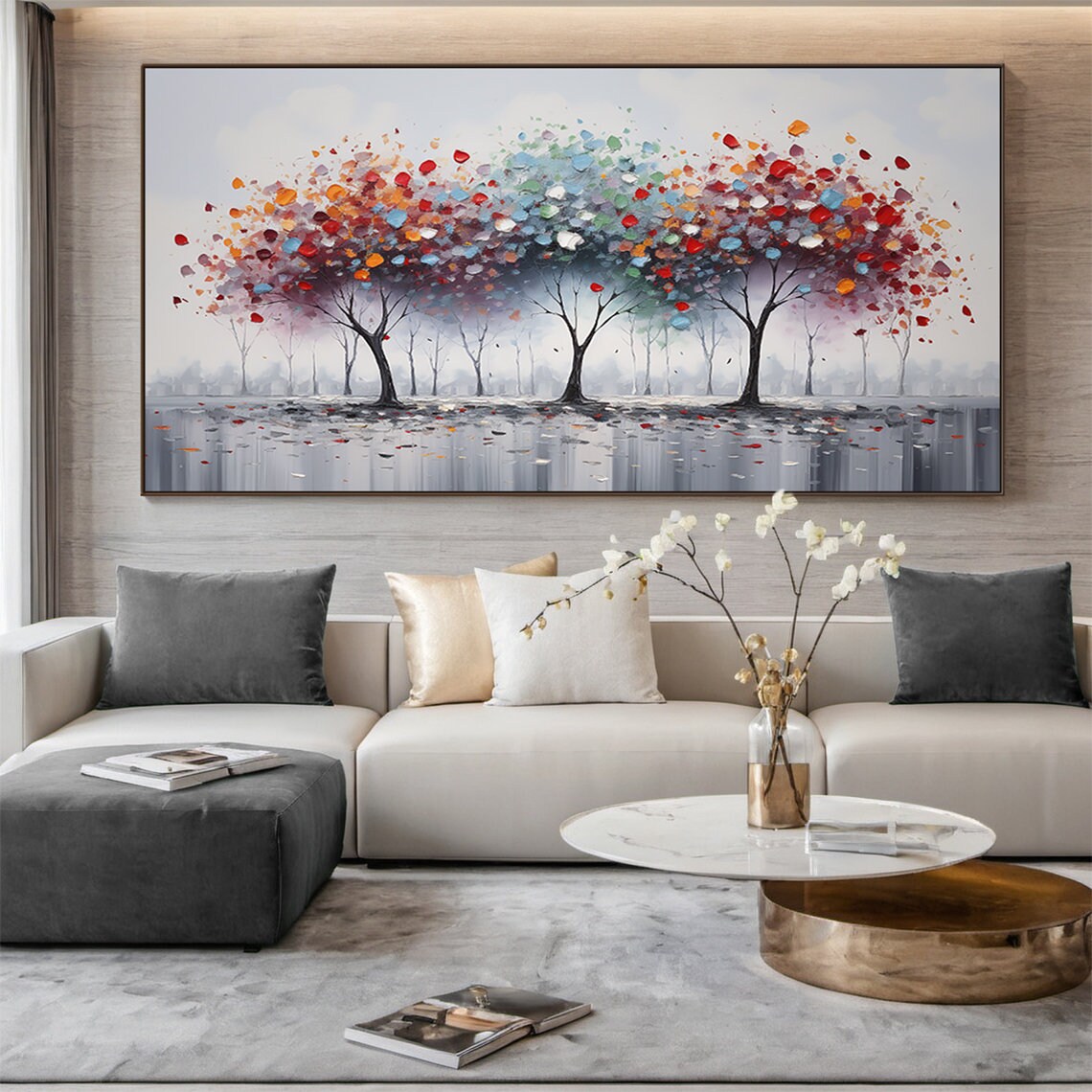Large Original Tree Painting Colorful 3d Texture Wall Painting Modern Abstract Tree Acrylic Painting Living Room Wall Decoration