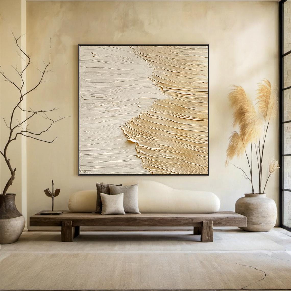 Original Brown Abstract Oil Painting Decorative Painting Beige Textured Wabi Sabi Wall Painting Beige Abstract Art Modern Home Decor - Image 4