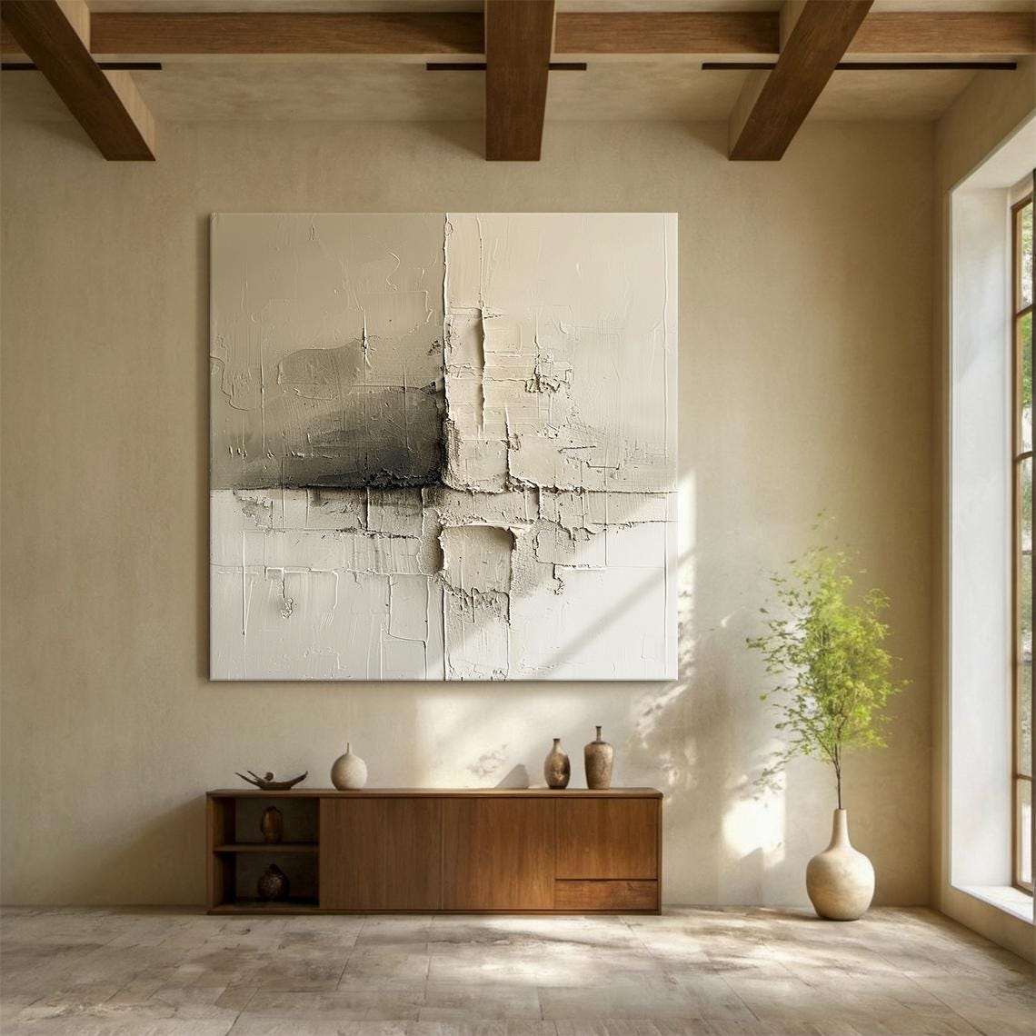 Beige Grey Abstract Painting Textured Minimal Modern Wall Art Poster - Image 4