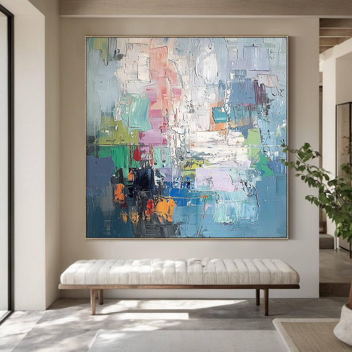 Colorful Palette Knife Abstract Blocks Modern Textured Art Poster - Image 4
