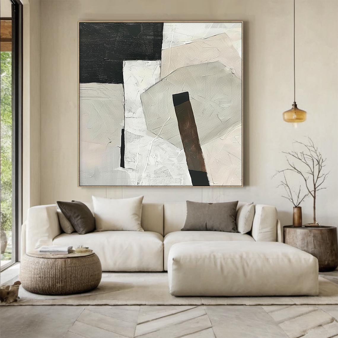 White Beige Black Abstract Blocks Wabi Sabi Minimal Modern Wall Art - Image 3