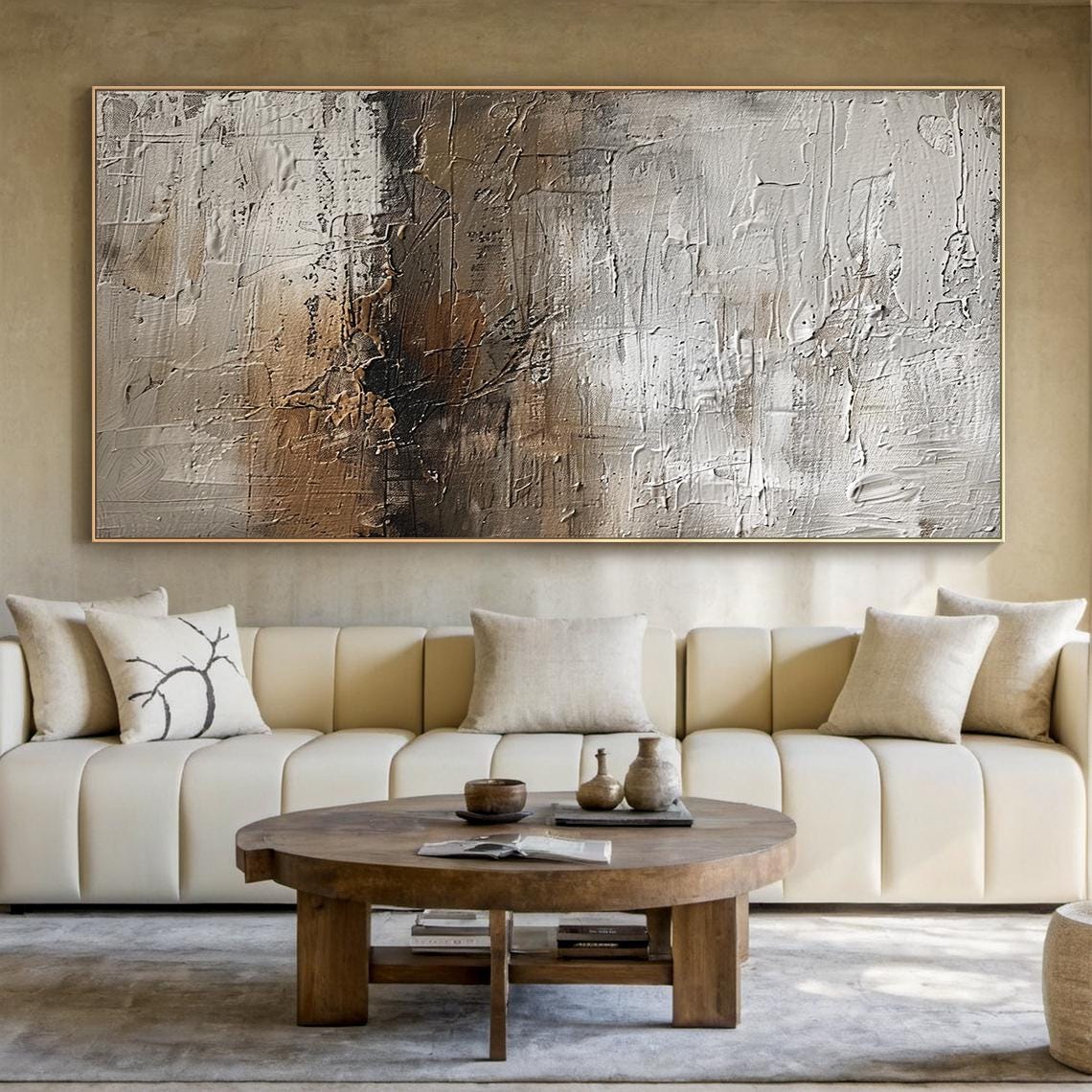 Original Gray And White Abstract Decorative Painting Gray And White Simple Wall Painting Coffee Color Abstract Art Living Room Decoration - Image 6
