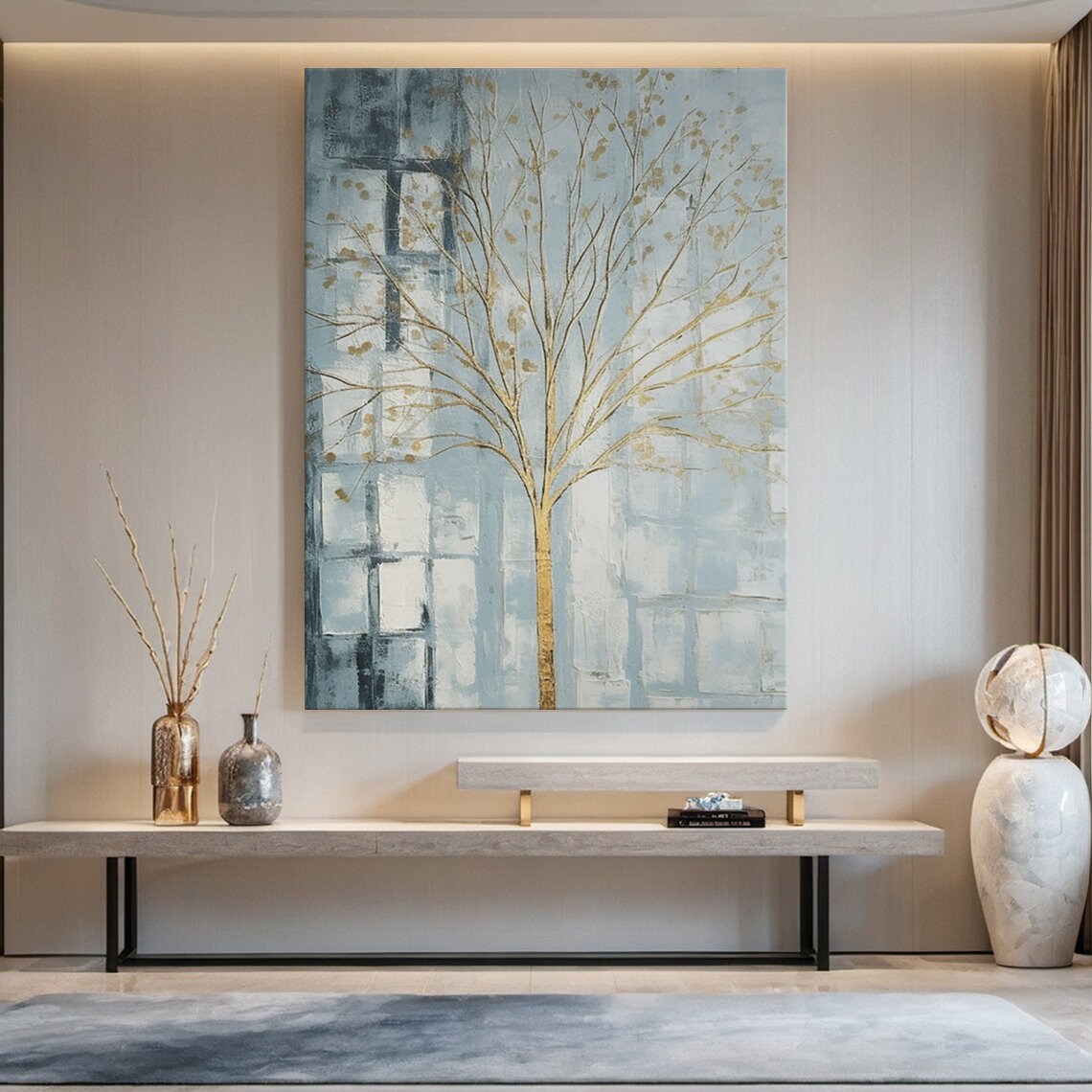 Large Original Blue Forest Painting 3d Abstract Texture Wall Painting Modern Living Room Art Natural Landscape Painting - Image 3