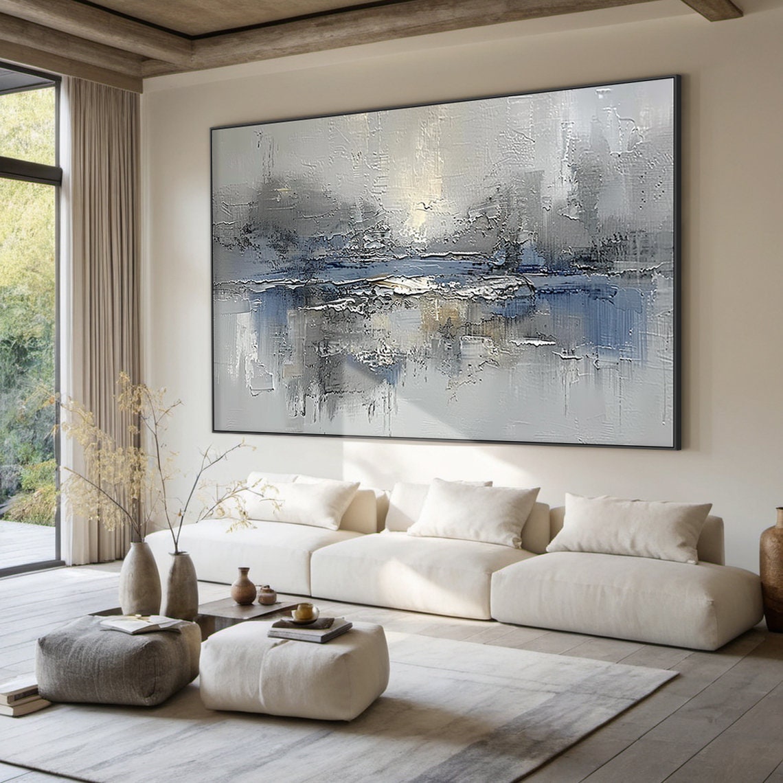 Light Blue Grey Misty Abstract Soft Textured Modern Art Poster - Image 3