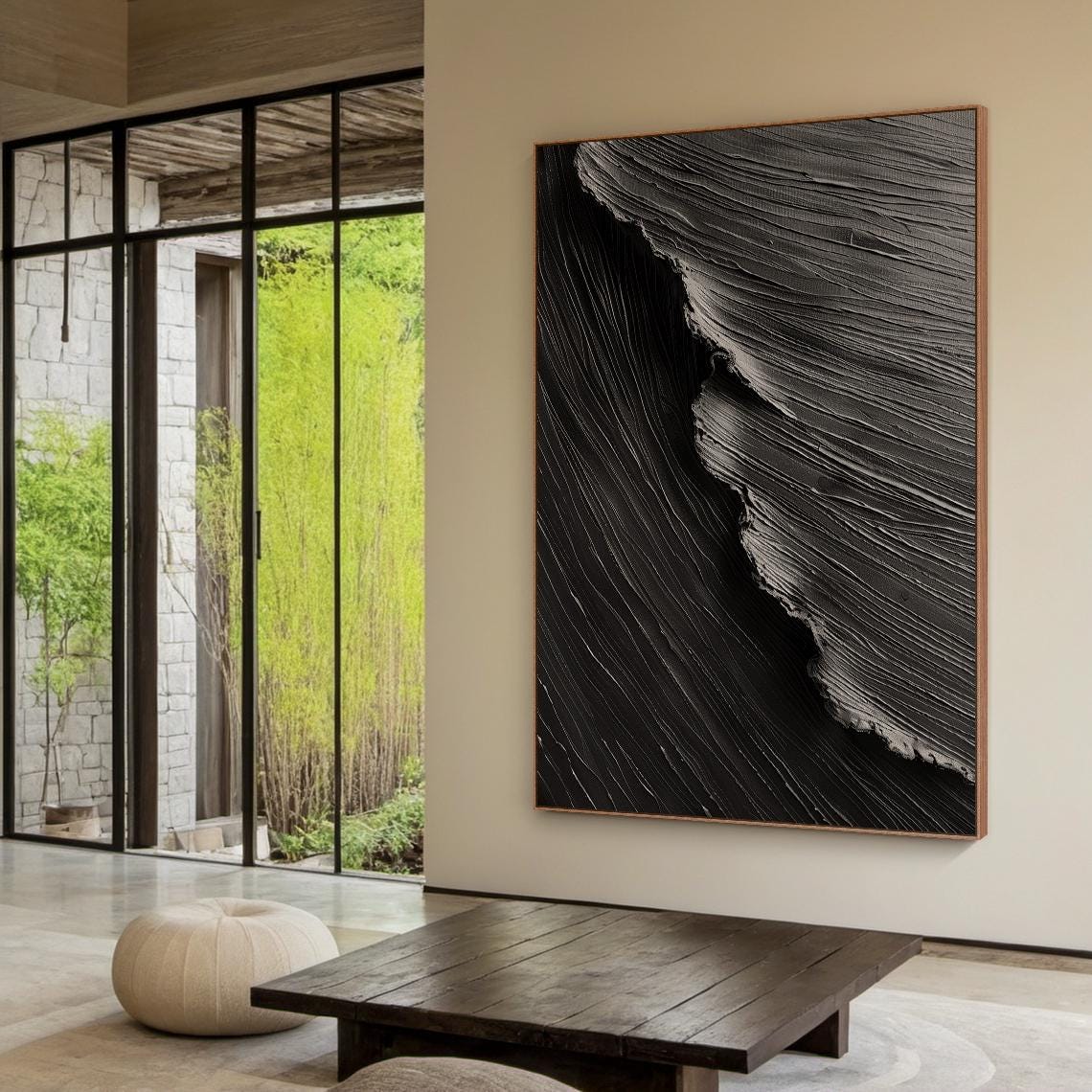 Black White Wave Textured Abstract Painting Dramatic Wall Art Poster - Image 6
