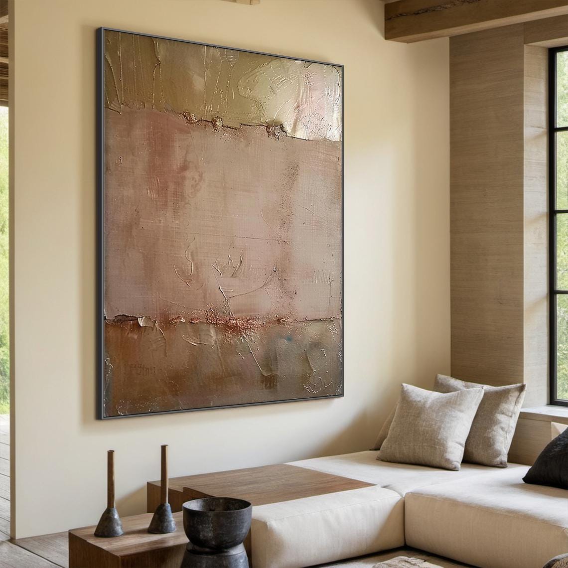 Brown Wabi Sabi Wall Painting Gold Abstract Art Large Beige Minimalist Wall Painting Oil Painting On Beige Textured Modern Art - Image 6