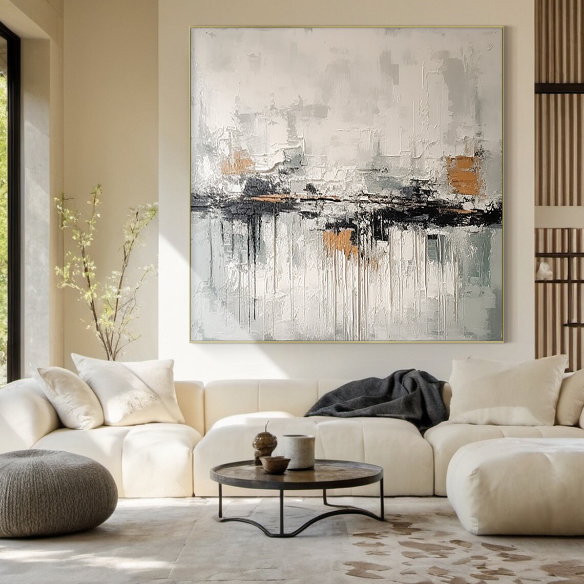 Grey White Black Gold Abstract Horizon Cityscape Modern Urban Wall Art