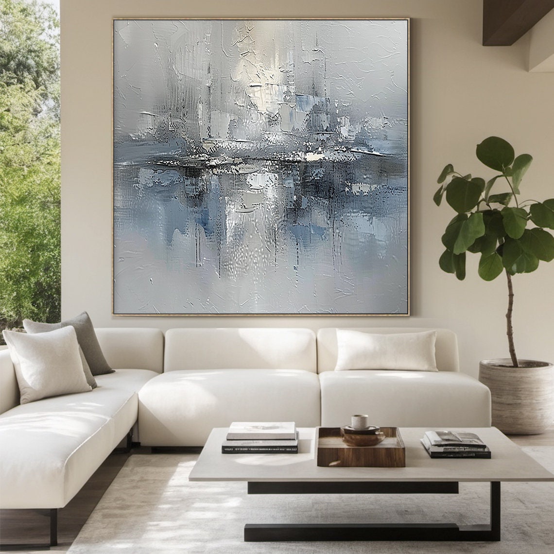 Light Blue Grey Misty Abstract Soft Textured Modern Art Poster - Image 4
