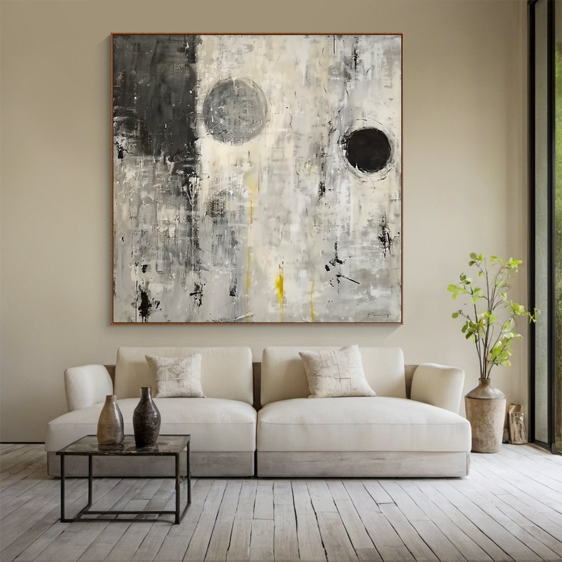 Black White Grey Abstract Circles Textured Minimalist Art Poster - Image 4