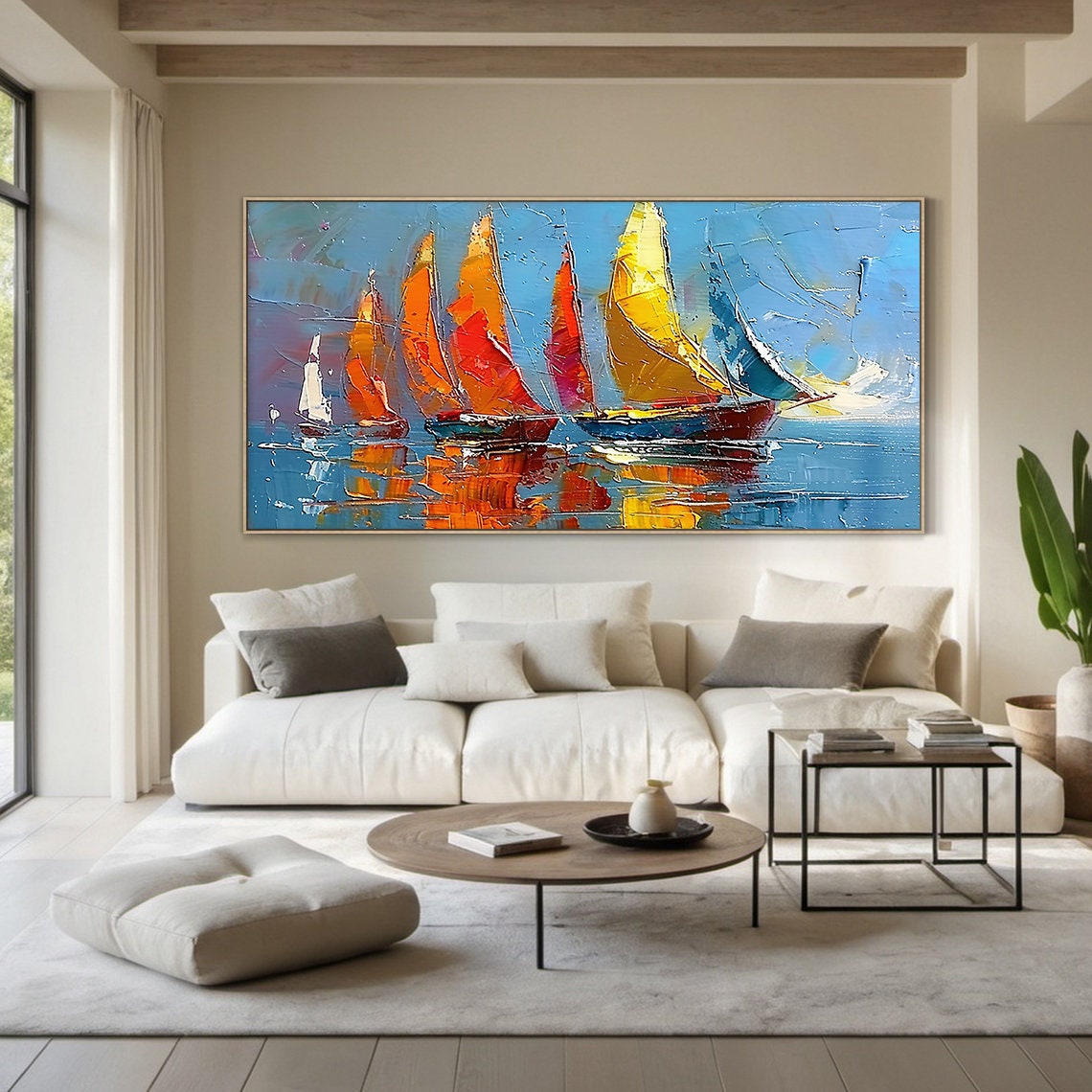 Bright Colorful Sailboats Sails Blue Sea Impasto Regatta Poster - Image 6
