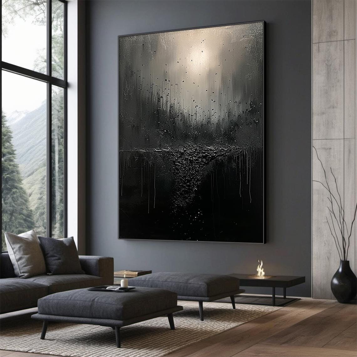 Black Drip Textured Abstract Painting Wabi Sabi Modern Wall Art Poster - Image 6