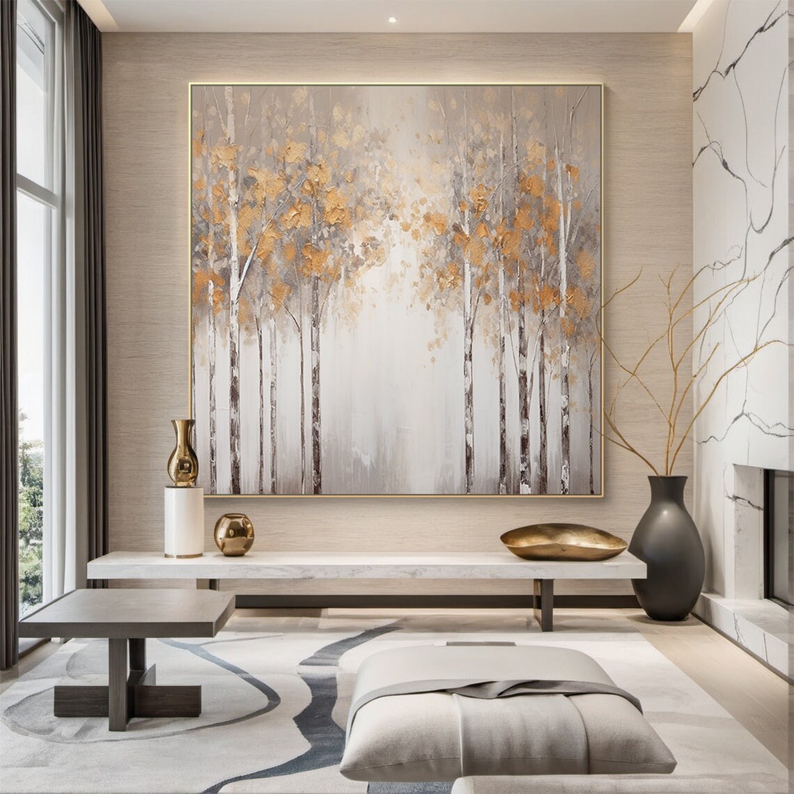 Large Original Brown Forest Painting Abstract Texture Wall Art Modern Living Room Art Natural Landscape Painting - Image 5