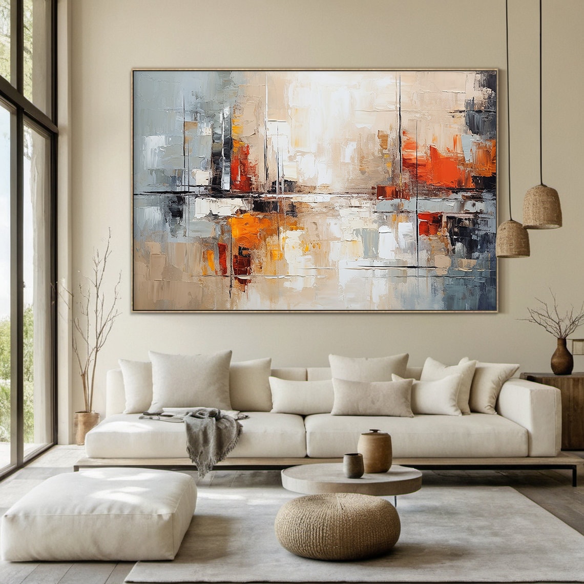 Orange Abstract Wabi-Sabi Style, Grey Details Art Print - Image 4