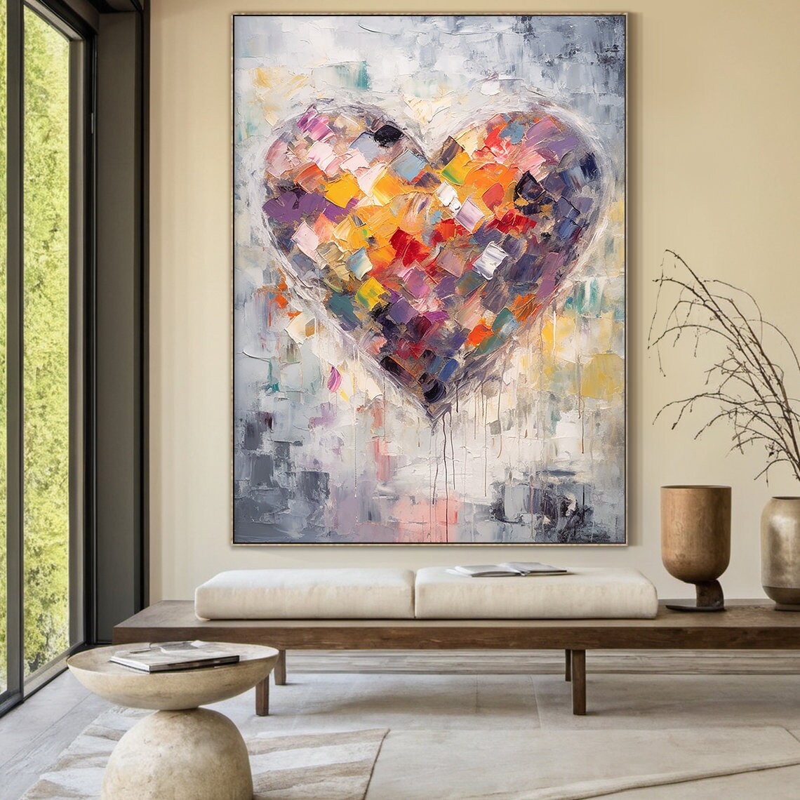 Heart Shaped Abstract Oil Painting, Wabi Sabi Art - Image 2