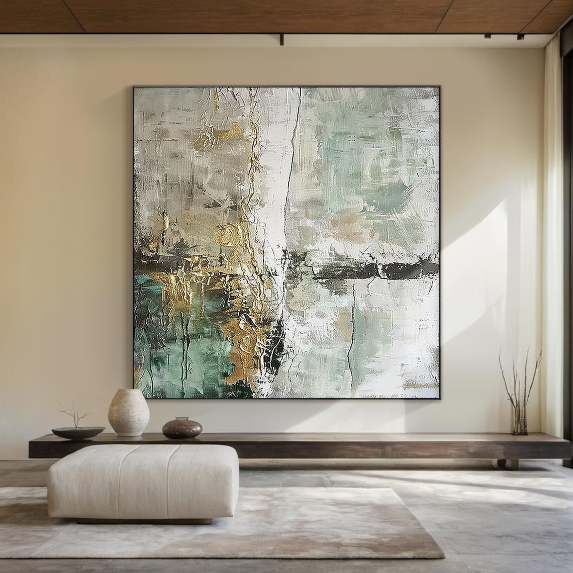 Green Abstract Oil Painting Modern Wall Art Print - Image 3