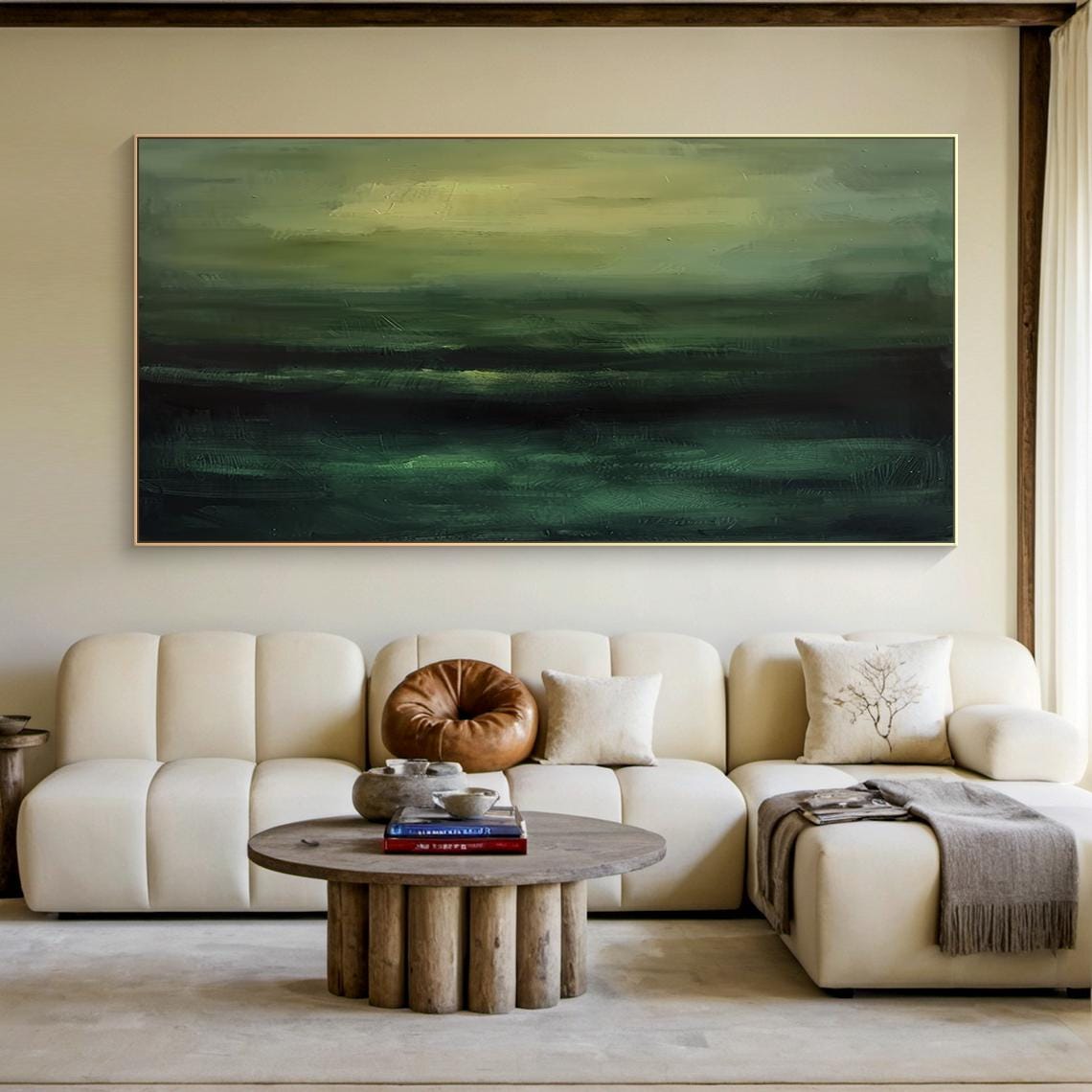 Misty Green Abstract Landscape Painting Atmospheric Modern Wall Art - Image 4