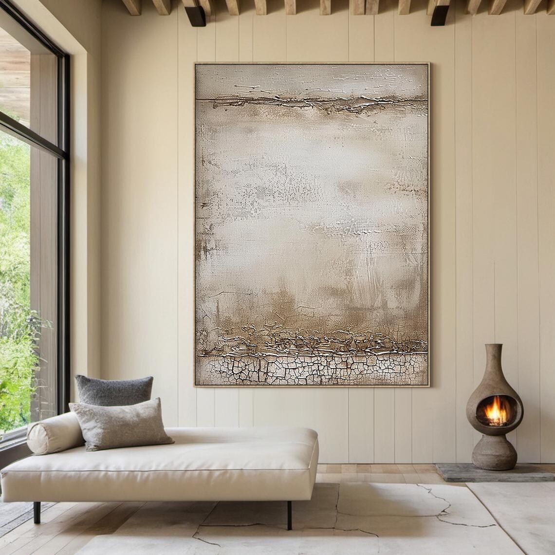 Beige Abstract Oil Painting, Wabi Sabi Art Print