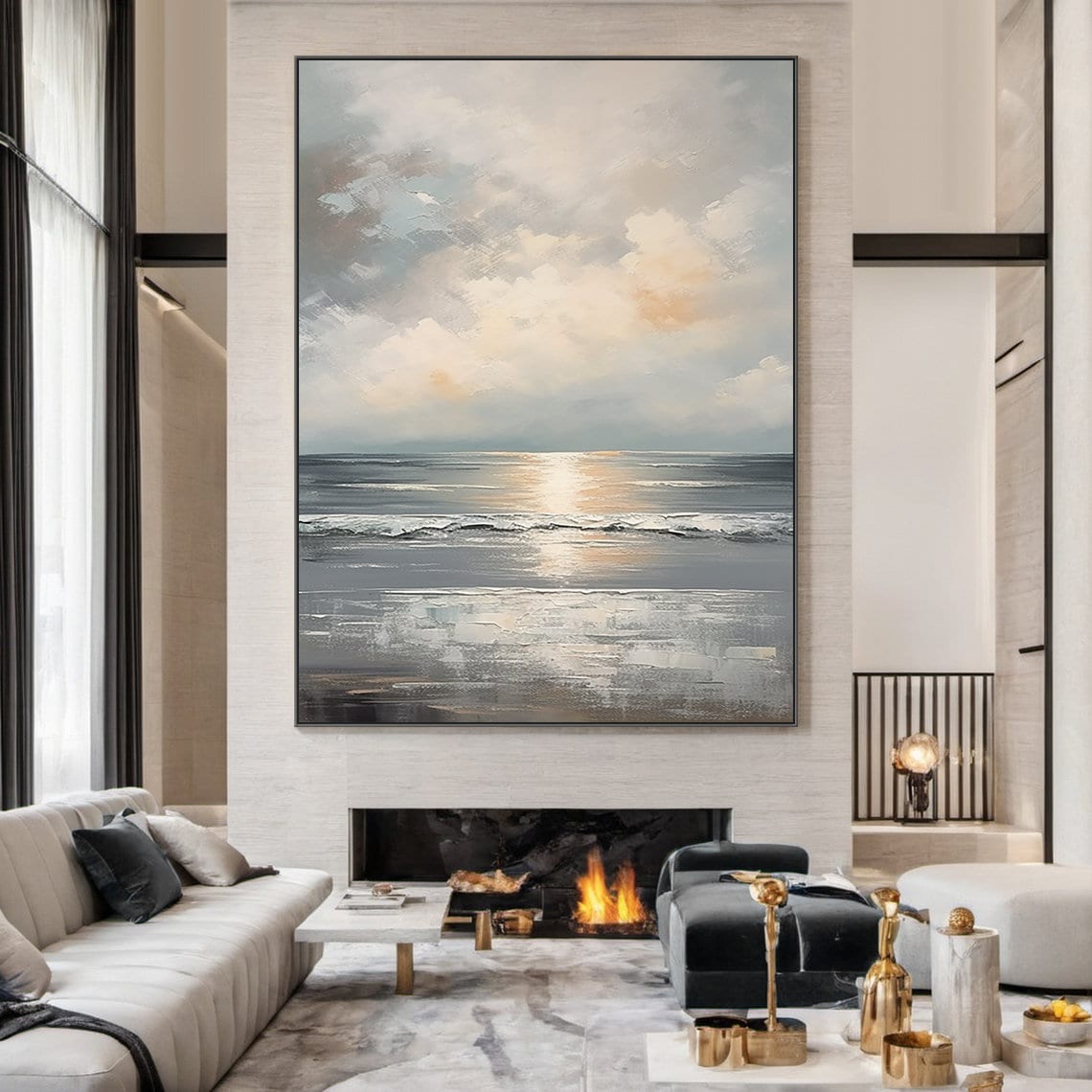 Ocean Wave Seaside Sunset Oil Painting Art Print, Modern - Image 6