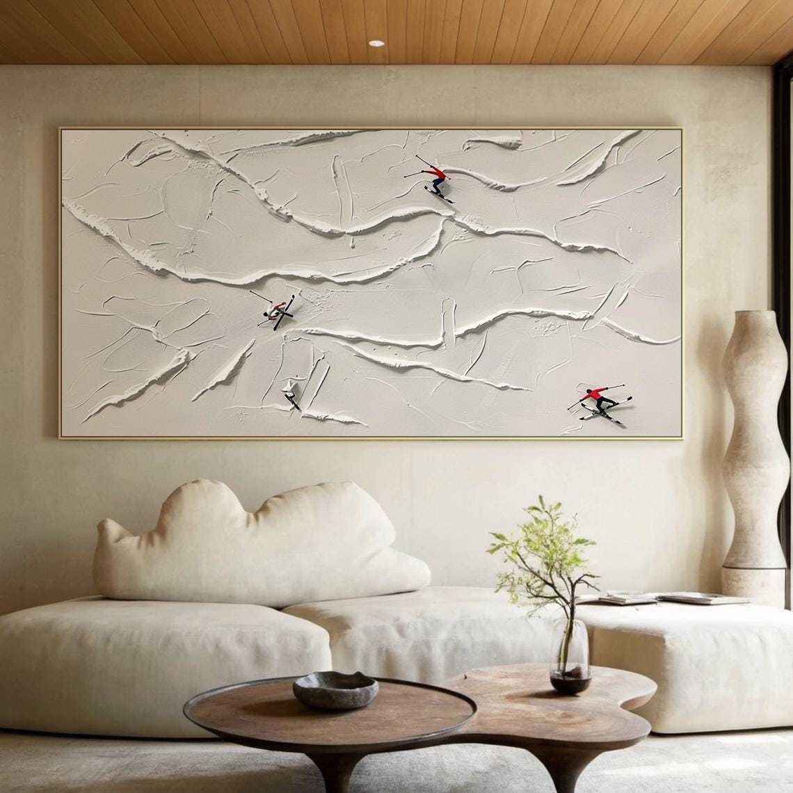 Large Beige Ski Oil Painting Decorative Painting Original Skier Handmade Gift Beige Abstract Ski Art Modern Living Room Decoration - Image 6